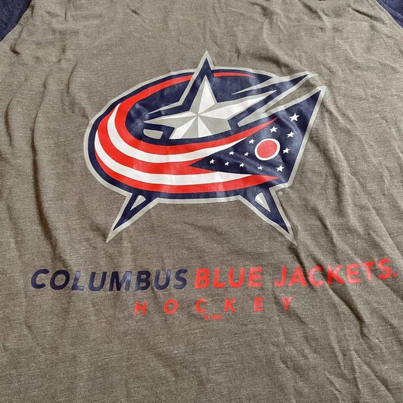 NHL Columbus Blue Jackets Logo LS Raglan Tee Men’s M Blue Gray New - Picture 2 of 10